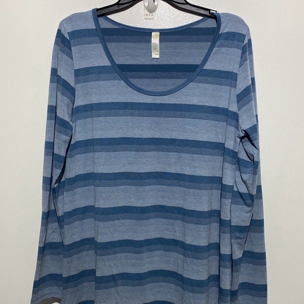 LuLaRoe Womens Large‎ Blue Striped Long Sleeve Scoop Neck High-Low Tunic Top